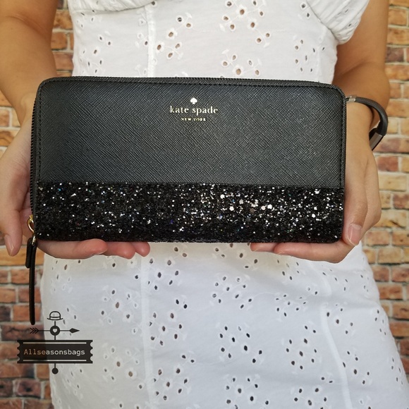 Kate spade neda greta court black glitter wallet - Picture 5 of 6